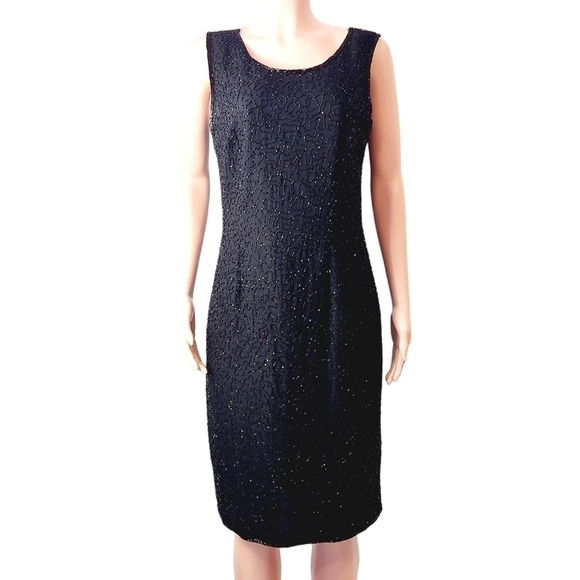 Jmd- 70's Womens Black Polyester Sleeveless, Lined Mid Length Cocktail Dress. - Picture 1 of 12
